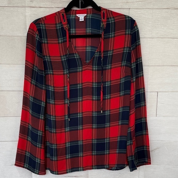 Nautica Tops - Nautica Red and Navy Plaid Blouse NWOT size small